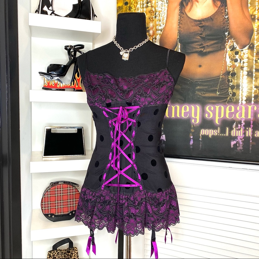 Purple and black lace slip dress!